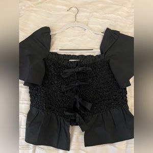 Black Shirred Crop Top with Bows